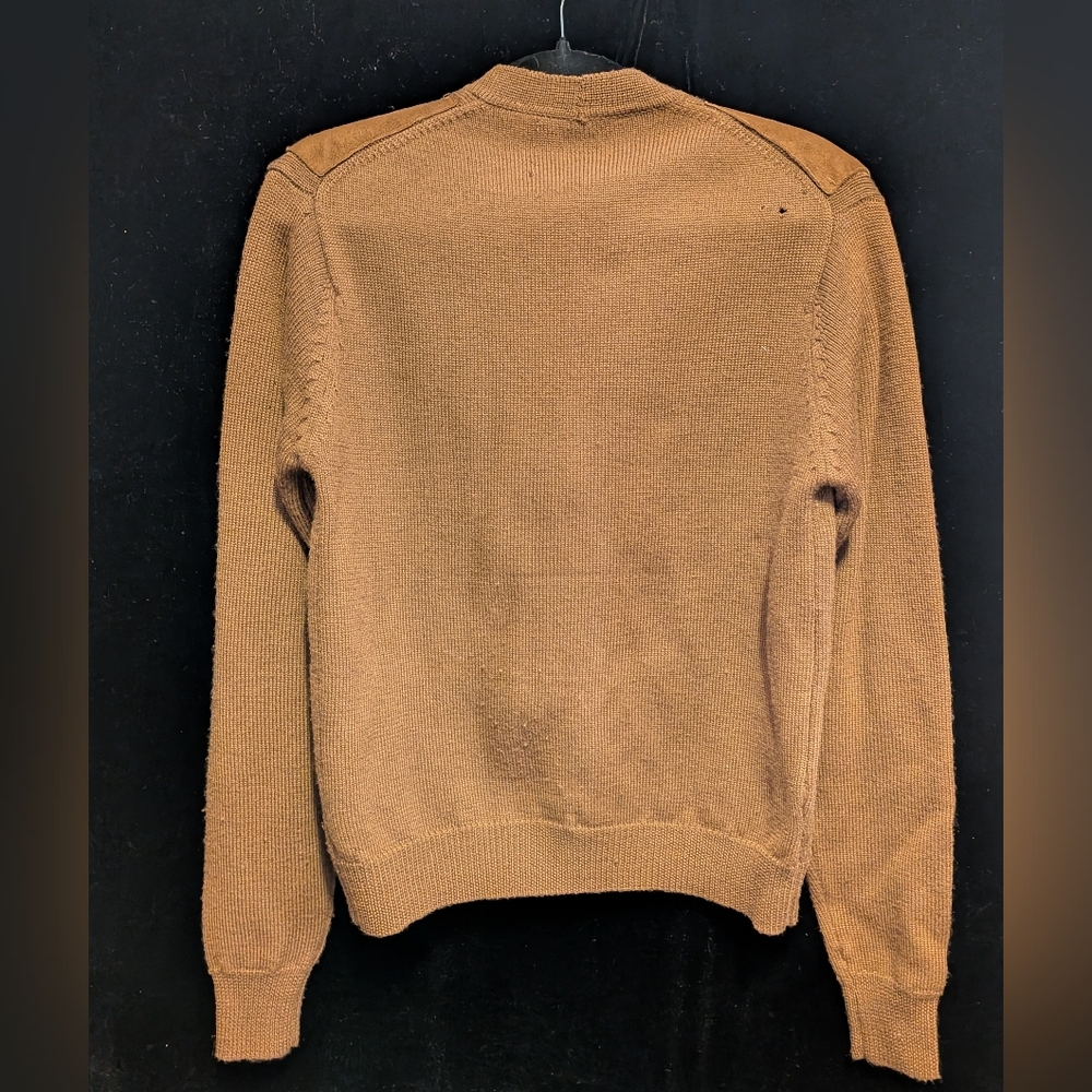 Vintage 60s Grandpa Style Cardigan W. Suede Trim. Chocolate Brown. Medium+ - Picture 8 of 8